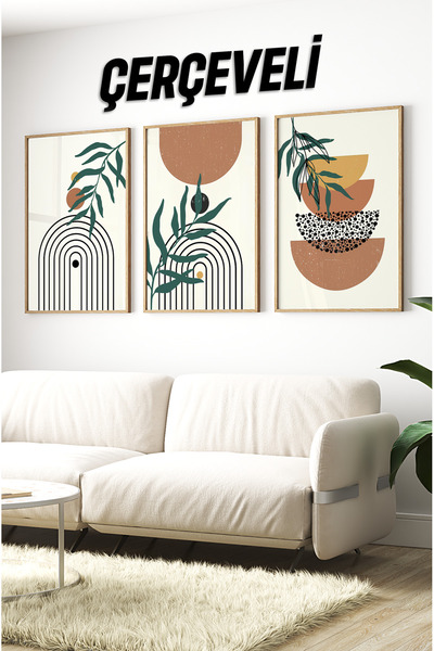 kutuTR Dekorize Mdf Tablo Seti 3 Parça 3 Mm - Çerçeveli Salon Oturma Odası Iç...