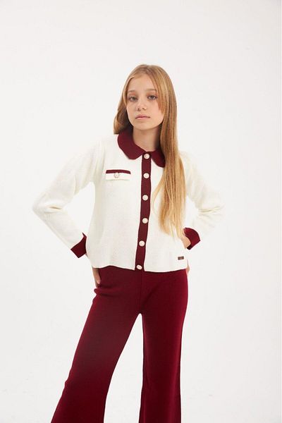 Hilal Akıncı Kids Pearl Button Knitwear Cardigan Solid Color Knitwear Pants Set of 2