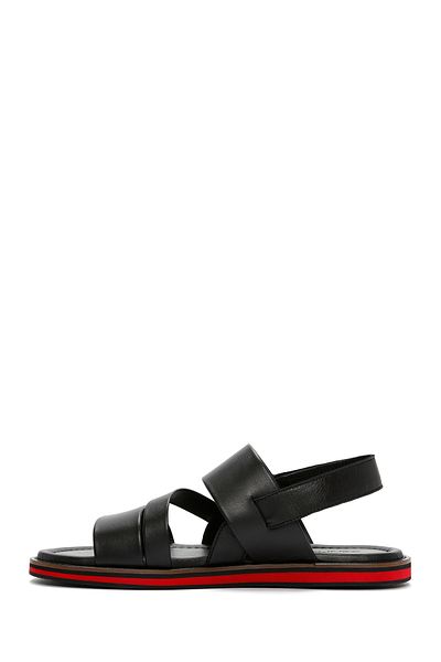 Derimod Men's Black Strappy Leather Sandals 25Sfd 625218