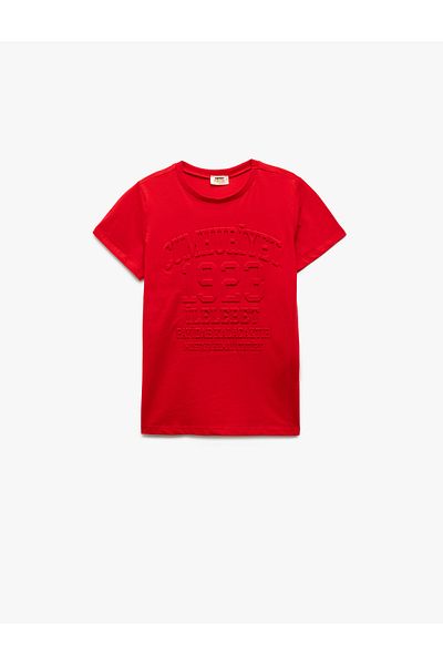 Koton Cotton Short Sleeve Crew Neck Republic Embossed Printed T-Shirt