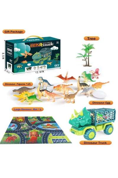Yelajoy Dinosaur Truck Toys,With 8 Dyno Figures, Activity Play Mat,Dinosaur Eggs,Dinosaur Toys for Kids
