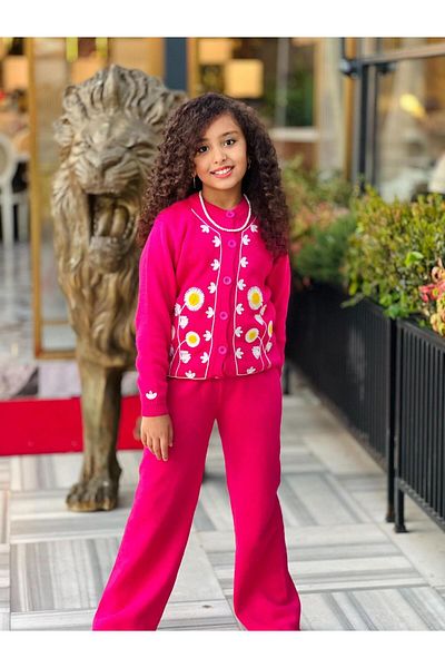 Hilal Akıncı Kids Daisy Embroidered Knitwear Double Set