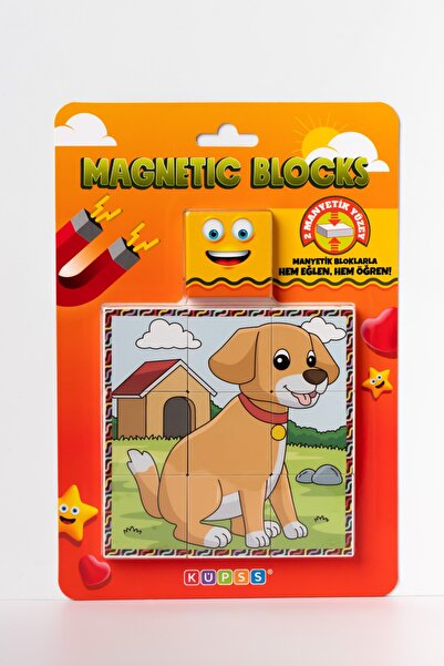 KÜPSS Manyetik Blok Çift Taraflı 9 Parçalı Mıknatıslı Puzzle 2 Görsel Köpek-E...
