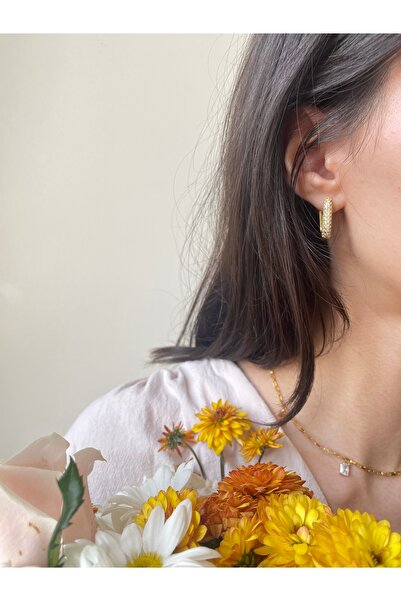 Vona Atelier Çelik Taşlı Dikdörtgen Küpe