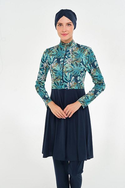 ROZAMAY Dark Navy Blue Women's Rin Long Sleeve Hijab Swimsuit