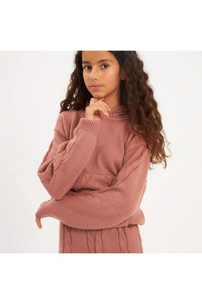 Hilal Akıncı Kids Twist Knit Detailed Hooded Knitwear Sweatshirt Knitwear Pants Set of 2