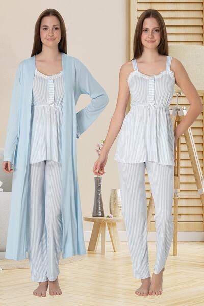 Lohussa Set de pijamale pentru femei, cu dungi albastre, cu design special, din bumbac, pentru maternitate