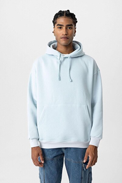 VAMOSCLO Oversize Hooded Sweatshirt, Pocket Demand and Blue Color