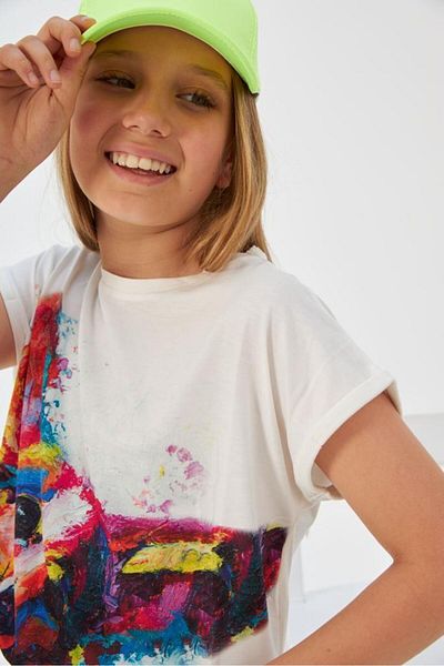 Hilal Akıncı Kids Girl's Patterned Oversize T-Shirt Wide Leg Blue Jeans