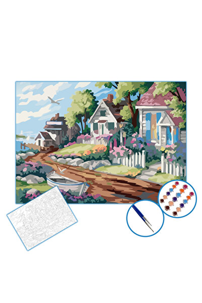 Tuval SAYILARLA BOYAMA SETİ 25X35 ŞASELİ TUVAL, 2Lİ FIRÇA, BOYA - TATİL KASABASI