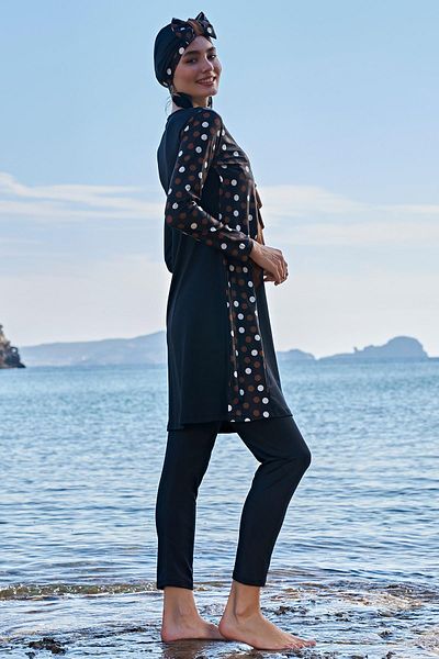 Ruko Maio 23107 - Micro Lycra Fabric, Cross Polka Dot Hijab Swimsuit