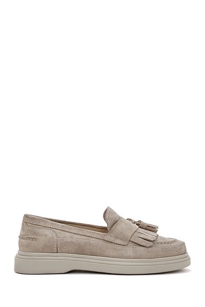 Derimod Mocasini de dama din piele intoarsa cu ciucuri bej 25SFD 510210