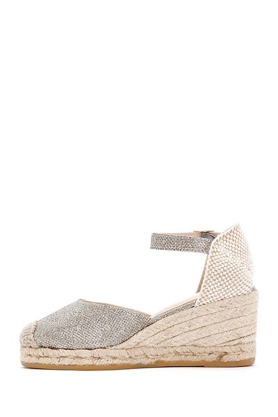 Derimod Women's Beige Ankle Strap Wedge Heeled Leather Espadrille 25Sfd 151214