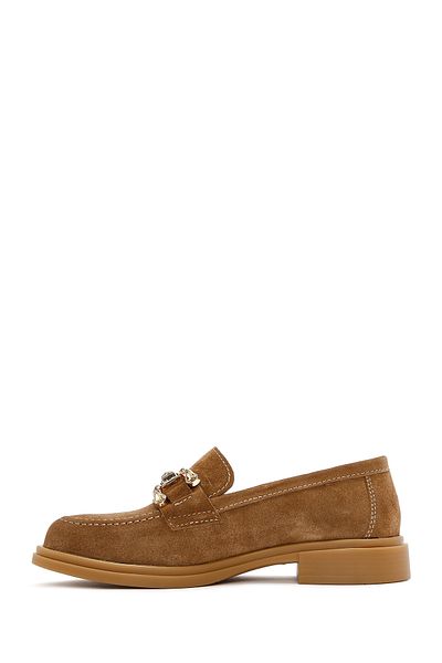 Derimod Women's Tan Stone Suede Leather Masculine Loafer 25Sfd 510110