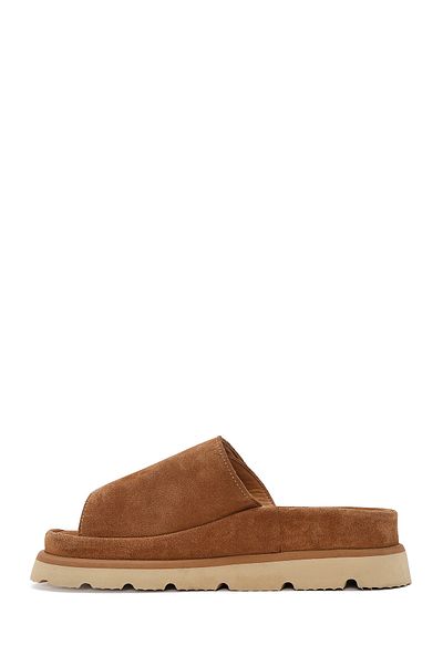Derimod Women's Tan Suede Leather Slippers 25Sfd 152310