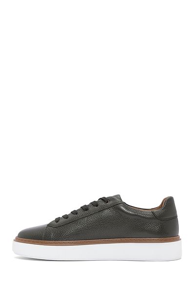 Derimod Men's Khaki Lace-Up Thick Sole Leather Sneaker 25Sfd6124Ft