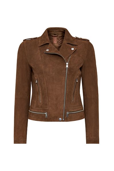 Derimod Layla Women's Brown Biker Suede Leather Jacket 24Wgd52841B