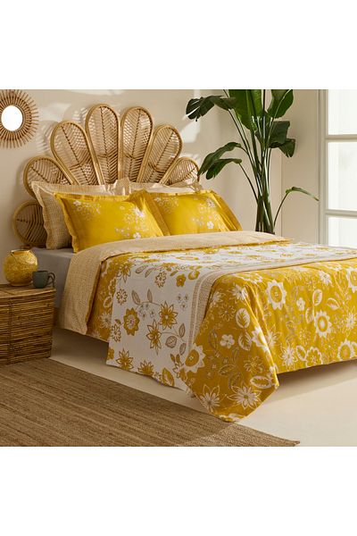 Karaca Home Vespera 100% Cotton Double Duvet Cover Pique Set Mustard