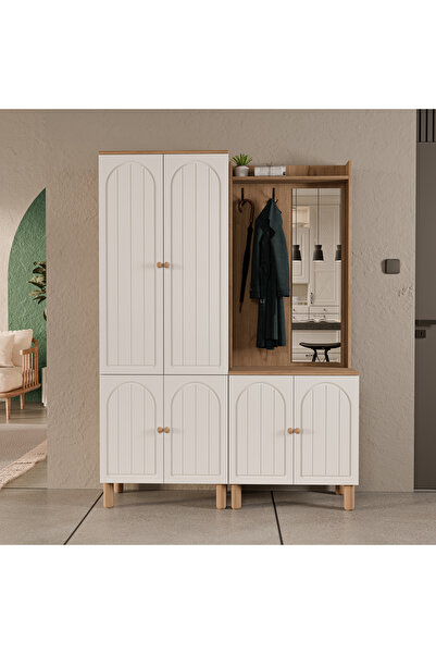 Mezza Set 5084-5076 Rapsody Sağ Aynalı 6 Kapaklı (MEMBRAN) 7 Askılı Bohem Portmanto Sepet-beyaz