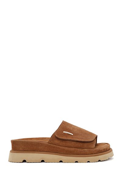 Derimod Women's Tan Suede Leather Slippers 25Sfd 152310