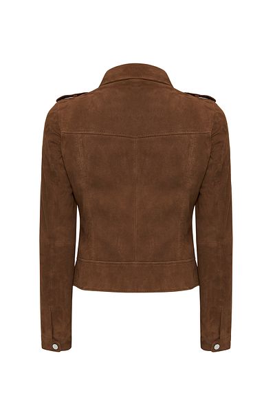 Derimod Layla Women's Brown Biker Suede Leather Jacket 24Wgd52841B