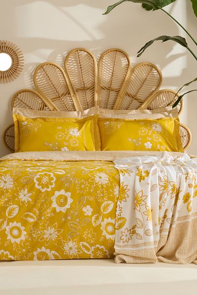 Karaca Home Vespera 100% Cotton Double Duvet Cover Pique Set Mustard