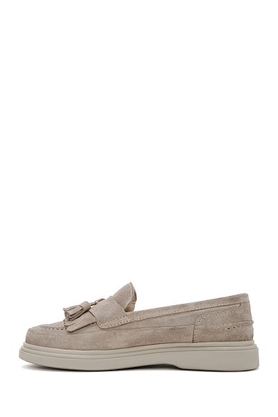 Derimod Mocasini de dama din piele intoarsa cu ciucuri bej 25SFD 510210