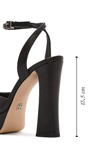 Derimod Women's Black Ankle Buckle Platform High Thick Heeled Leather Sandals 25Sfd 120518