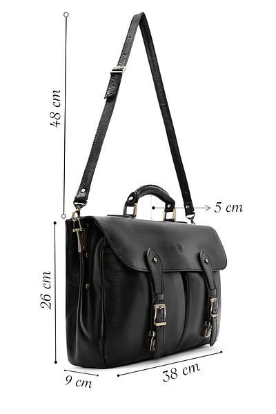 Derimod Men's Black Long Strap Leather Briefcase 24Wbd3611Ft