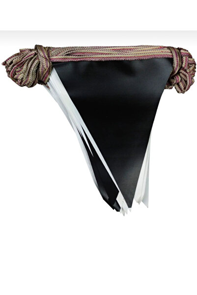 Görkem Toptan 25 Metre Branda Üçgen Flama Bayrak Siyah Ve Beyaz Ipe Dizili Vi...