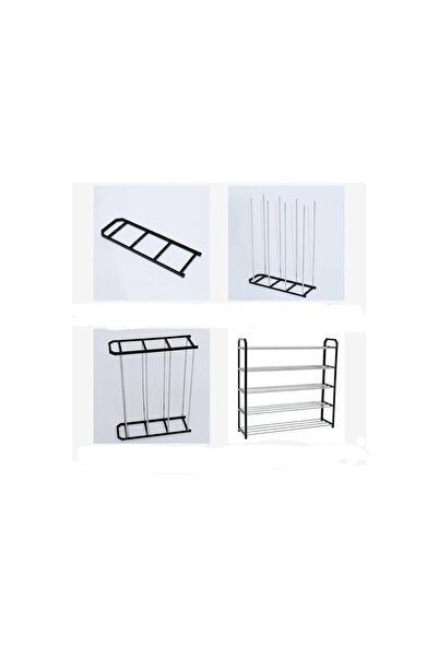 Şam group Ayakkabılık Siyah 4 Katlı Çok Amaçlı Raf Ve Ayakkabı Rafı Metalik