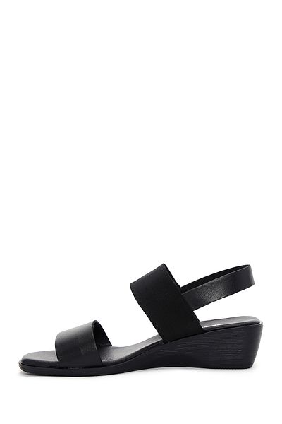 Derimod Women's Black Wedge Heeled Leather Sandals 25Sfd 150914