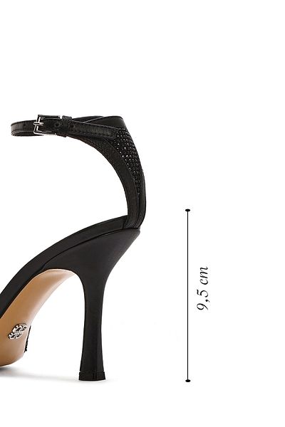 Derimod Women's Black Ankle Strap Stone Leather Thin High Heeled Shoes 25Sfd1201Ts