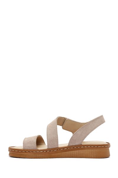 Derimod Women's Beige Suede Leather Comfort Sandals 25Sfd 340210