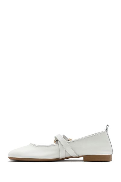 Derimod Women's White Buckle Leather Ballerinas 25Sfd 202018