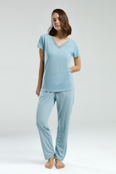 Pierre Cardin Set pijamale din țesătură din viscoză albastră pentru femei