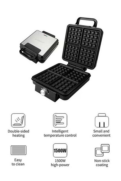 SOKANY Electric waffle maker 4 large pieces 1500 watts Non Stick Teflon plates SK-08031 Black