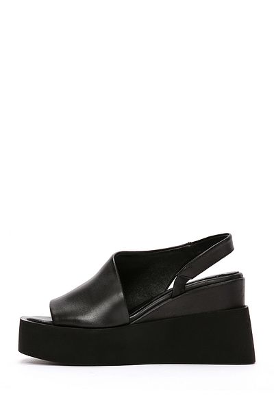 Derimod Women's Black Wedge Heeled Leather Sandals 25Sfd 200418