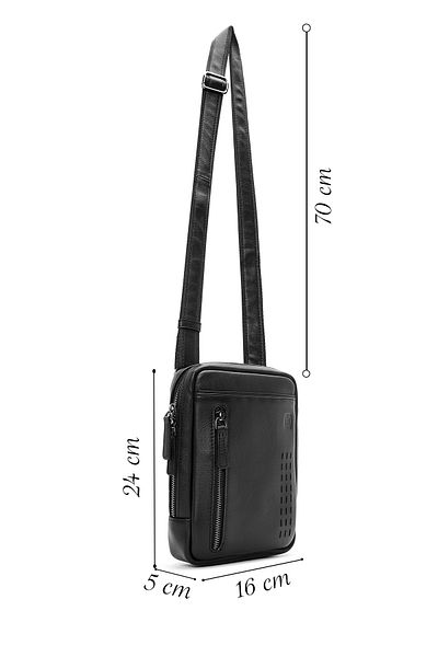 Derimod Men's Black Leather Messenger Bag 24Wbd 360518