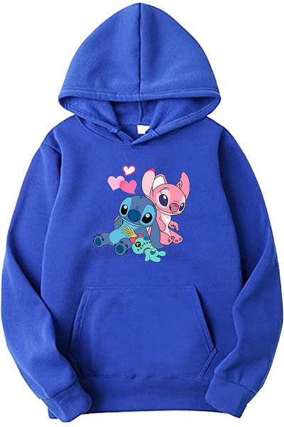 makiteks Hanorac pentru femei cu buzunar cangur cu glugă Lilo Stitch