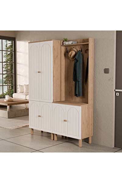 Mezza Set 5084-5072 Rapsody 6 Kapaklı (MEMBRAN) 9 Askılı Bohem Portmanto Sepet-beyaz