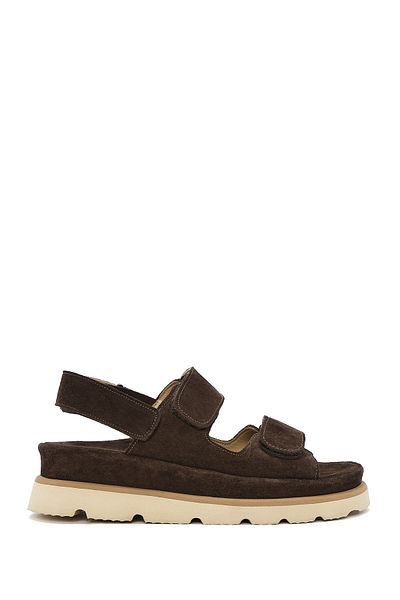 Derimod Women's Brown Double Strap Suede Leather Sandals 25Sfd 152910