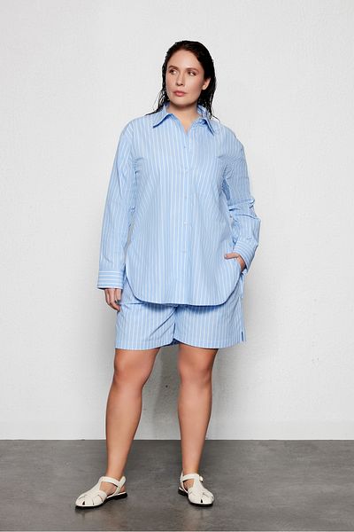 LUOKK CLAINE Μπλουζάκια Ποπλίνα με ρίγες Plus Size Μπλε-Λευκό