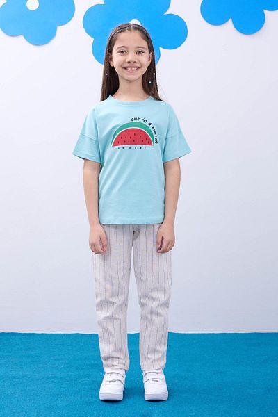 Perendi Pachet de 2 tricou cu mânecă scurtă imprimat unisex pentru copii albastru-deschis-roșu