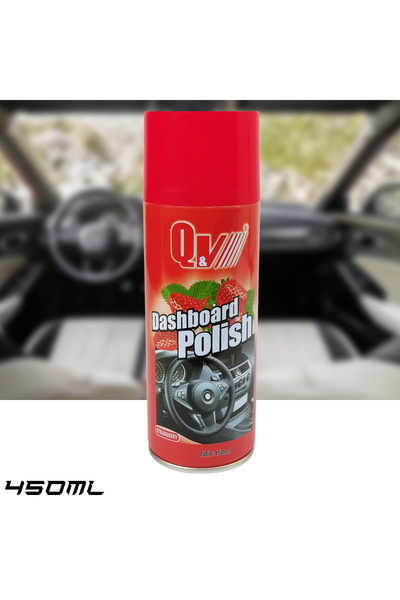 Qv بخاخ تلميع لوحة القيادة من كيو آند في برائحة الفراولة، 450 مل - ينظف ويلمع ويحمي الأسطح الداخلية