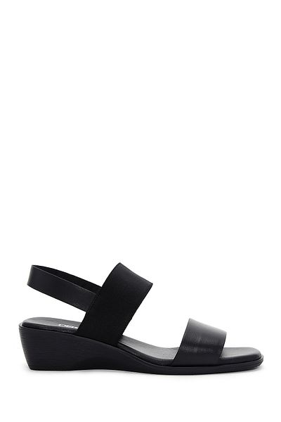 Derimod Women's Black Wedge Heeled Leather Sandals 25Sfd 150914
