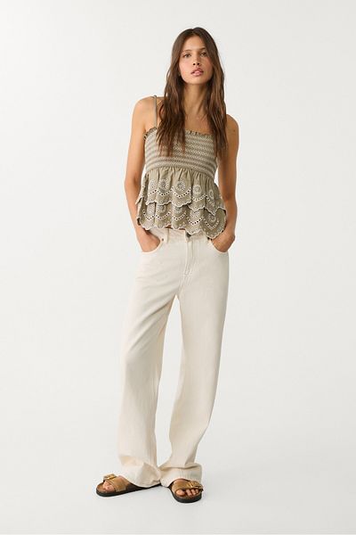 Stradivarius Embroidered ruffled top