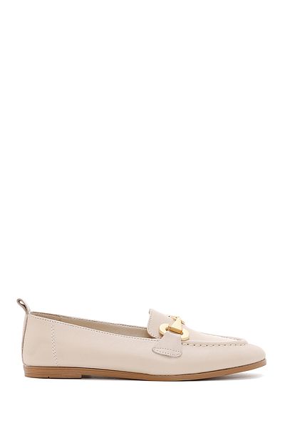 Derimod Women's Beige Buckle Leather Masculine Loafer 25Sfd 200518
