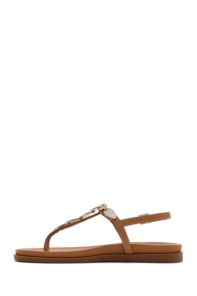 Derimod Women's Tan Back Tie Flip Flop Leather Sandals 25Sfd 200918
