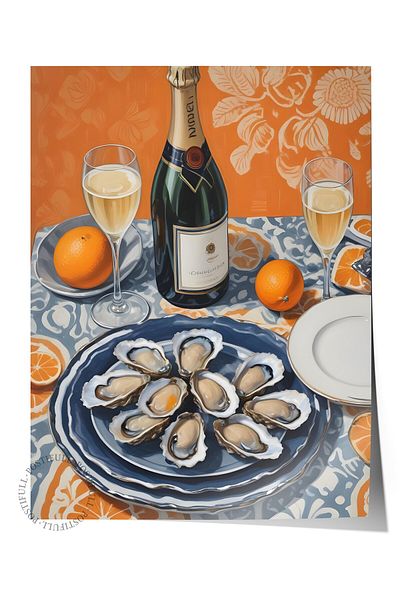 Postifull Unframed Poster, Mussel with Wine, Comfort Series Kitchen Wall Poster, No:109153